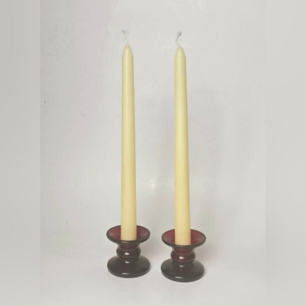 PartyLite Ruby Red Glass Taper Candle Holders Pair Vintage Retro Decor